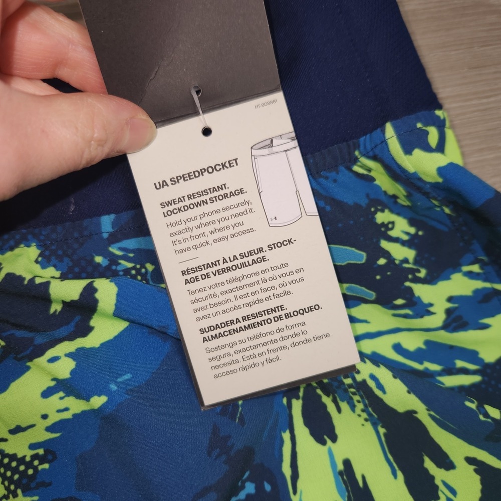 Under Armour Speed Pocket Running Shorts Fitted Lined Blue Green Women's L Nwt - Picture 3 of 12